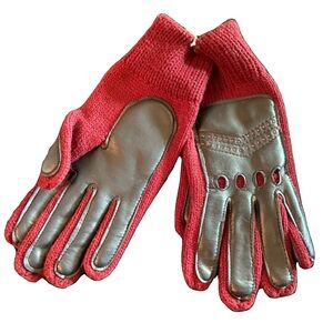 Vintage Target knit gloves in dark red with black vinyl contrast